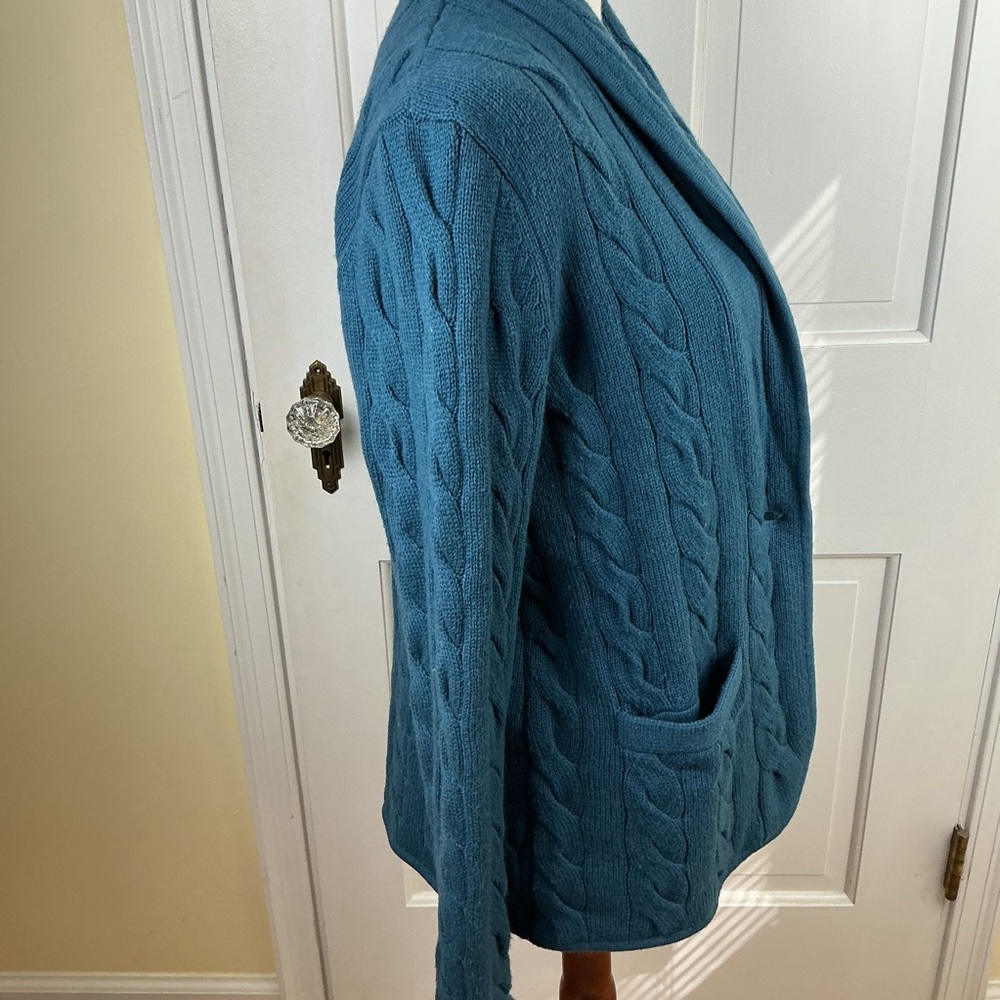 Talbots Cable Knit Cardigan Sweater Grandpa Chunky Teal Boho - Picture 4 of 7